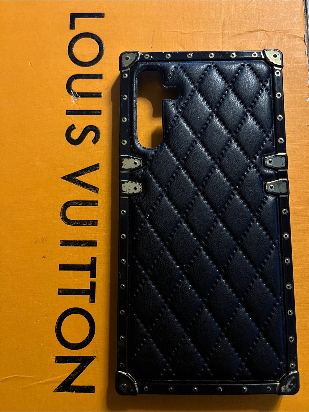 Black Quilted Trunk Phone Cover with Gold Hardware for Samsung A5G